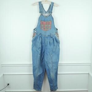 London London Vintage Medium Overalls Denim Plaid Bibs Grunge 80s Pleated 90s